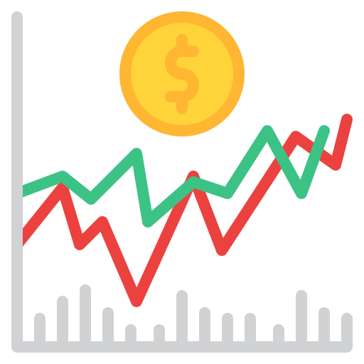 Image of a stock chart with a gold coin