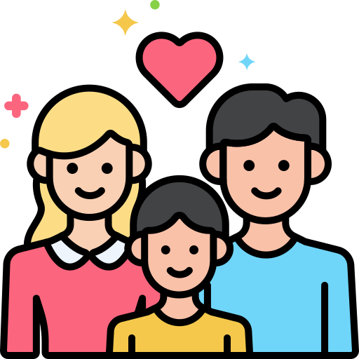 Image of a family with one child and a heart