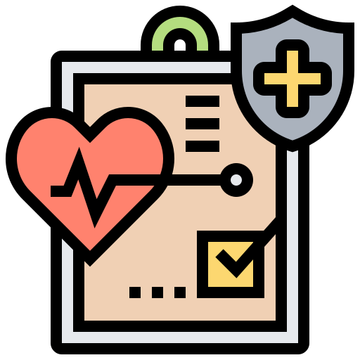 Image of a clipboard with a shield and a heart icon representing medical